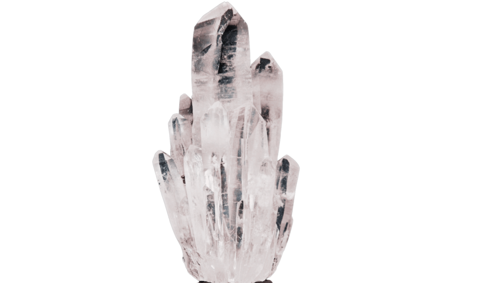Clear quartz crystal cluster with multiple elongated and pointed transparent formations, perfect for enhancing your healing journey. Ideal for those seeking reiki crystals to deepen their practice in Part II of energy restoration.